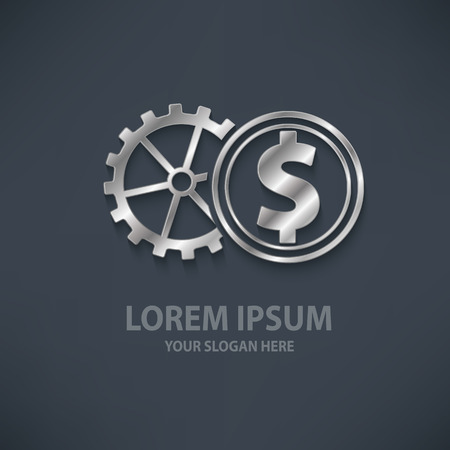 Gear  dollar design  template,silver,metal concept design,clean vectorのイラスト素材