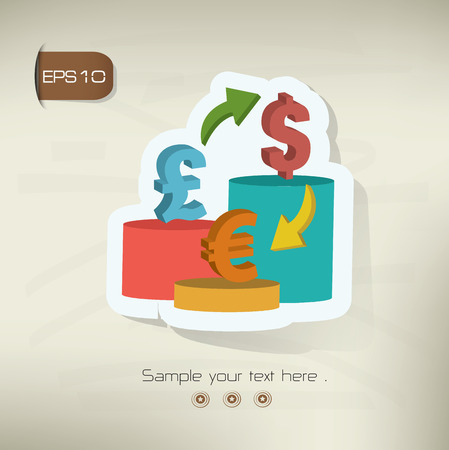 Money exchangedata analysis design sticker concept on old backgroundのイラスト素材