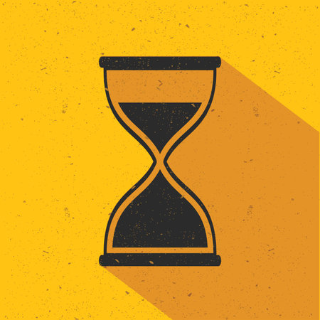 Hourglass icon design on yellow background,flat design,clean vector