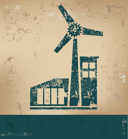 Wind turbine design on old paper backgroundgrunge conceptvectorのイラスト素材
