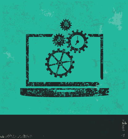Laptop design on green background,grunge vectorのイラスト素材