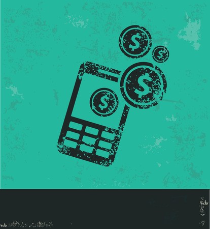 Make money on mobile phone design on green background,grunge vectorのイラスト素材
