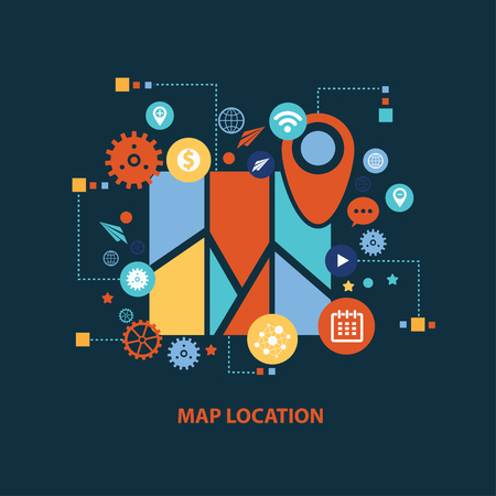 Map location concept design on dark background,clean vectorのイラスト素材