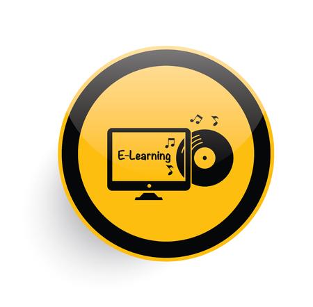 Learning icon design on yellow button background,clean vectorのイラスト素材