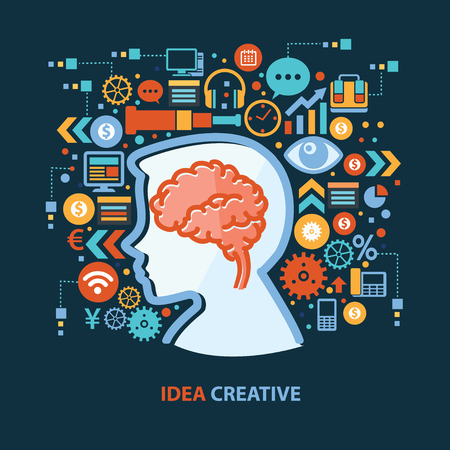 Brain concept design on dark background,clean vectorのイラスト素材