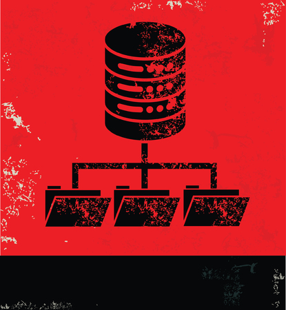 Database server design on red background, grunge vectorのイラスト素材