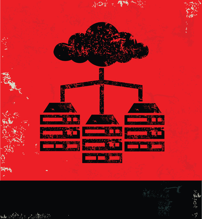 Cloud computing,networking and database design on red background, grunge vectorのイラスト素材