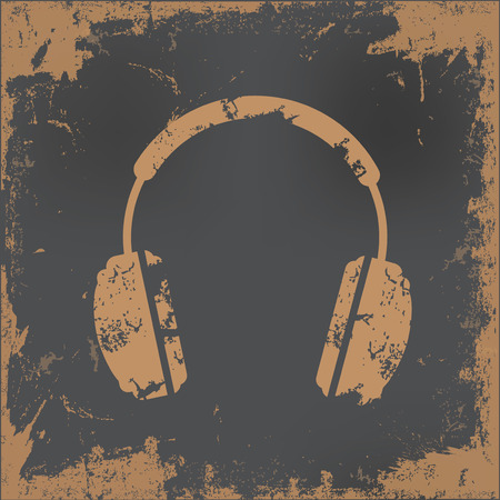 Earphone design on old paper background,vectorのイラスト素材