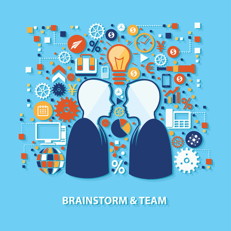 Brainstorm and team concept design on blue background,clean vectorのイラスト素材