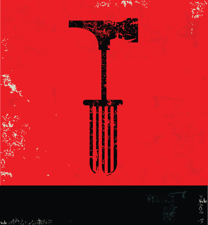 Hammer design on red background, grunge vectorのイラスト素材