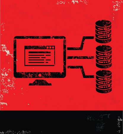 Database server design on red background, grunge vectorのイラスト素材