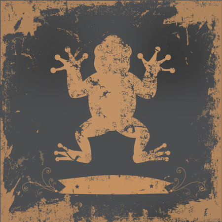 Frog design on old paper background,vectorのイラスト素材
