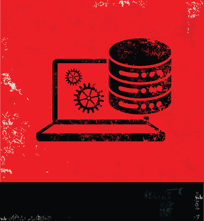 Database server design on red background, grunge vectorのイラスト素材