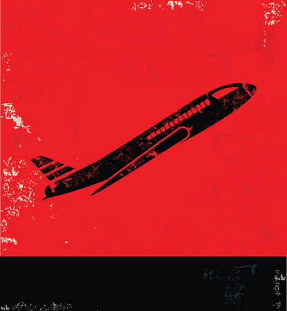 Airplane design on red background, grunge vectorのイラスト素材