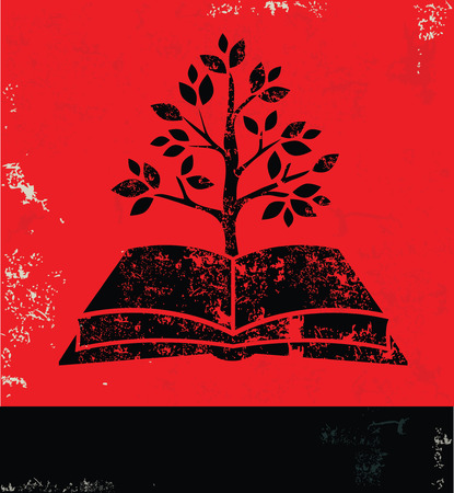 Tree book design on red background, grunge vectorのイラスト素材