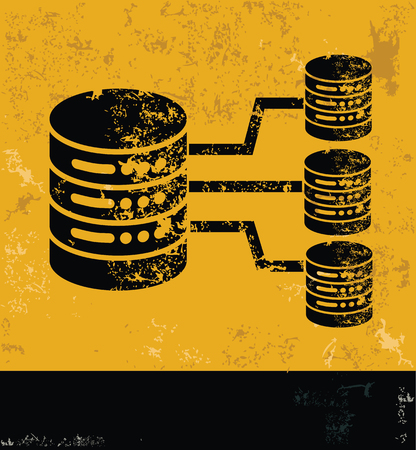 Connection and database design on grunge yellow background, grunge vectorのイラスト素材