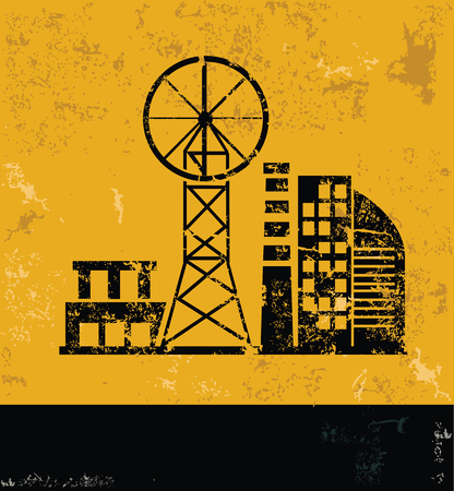 Factory and industry concept design, yellow grunge vectorのイラスト素材