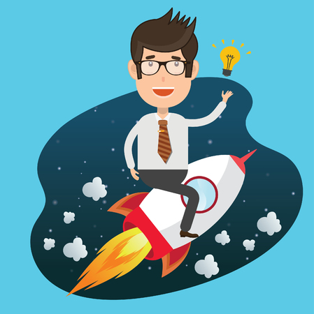 Businessman,rocket concept design,clean vectorのイラスト素材