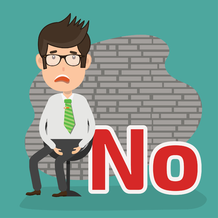 No Businessman concept vector design with sitting sad man and text no.のイラスト素材