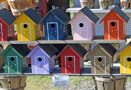 Painted wood birdhousesの写真素材