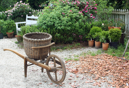 Colonial period garden cart and toolsの写真素材