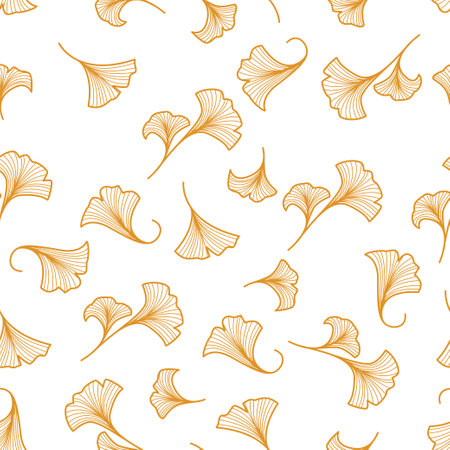 seamless golden ginko leaf pattern .line art design.のイラスト素材