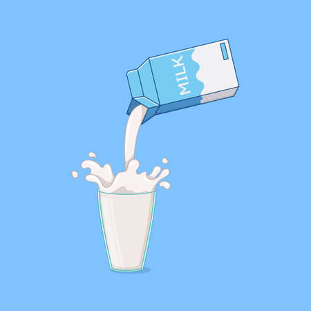 Milk box is poured into glass  vector.  illustration of milk box and glass.のイラスト素材