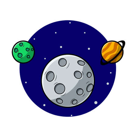 moon  cartoon style with planet.  moon icon vector.のイラスト素材