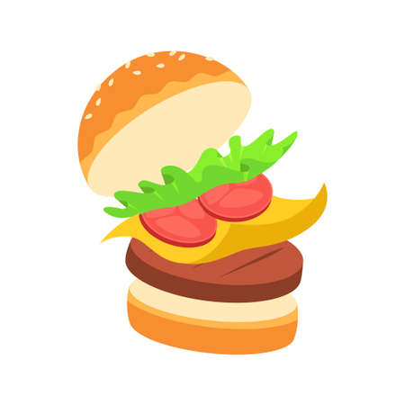 Burger flat design vector isolated on white backgroundのイラスト素材