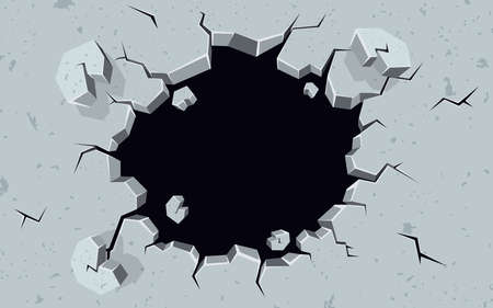 broken wall background illustration. cracked and perforated wall vector background imageのイラスト素材