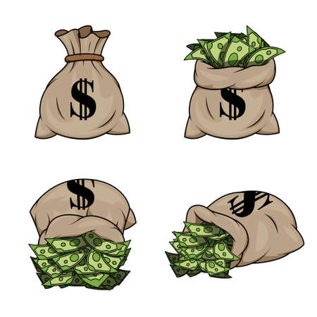 set of money bag vector isolated on white backgroundのイラスト素材