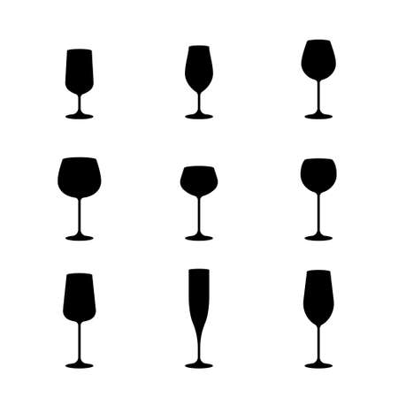 vector wine glass  silhouette set. vector glass isolated on white background.のイラスト素材