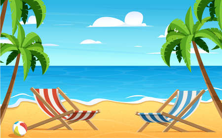 Empty beautiful beach and cozy beach chairs. summer  background.のイラスト素材