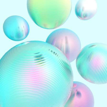 Mint green balls silver gradient colors isolated background. Abstract bubble glossy pastel 3d...