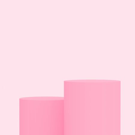 3d white pink rose cylinder podium minimal studio background. Abstract 3d pastel color geometric shape object illustration render. Display for cosmetic perfume fashion product.の写真素材
