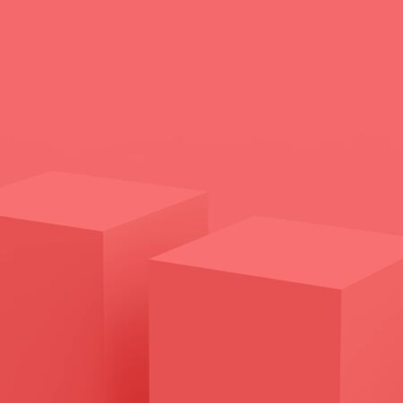 3d pink coral stage podium scene minimal studio background. Abstract 3d geometric shape object illustration render. Display for cosmetic fashion product. Natural monochrome color tones.の写真素材