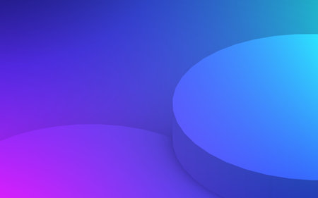 3d purple blue neon light cylinder podium minimal studio gradient dark colors background. Abstract...
