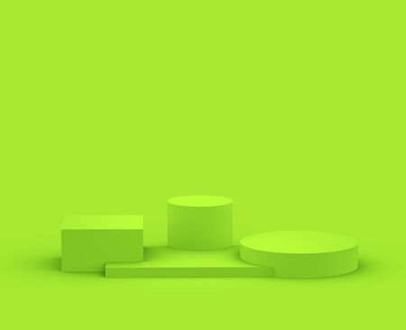 3d green podium minimal studio background. Abstract 3d geometric shape object illustration render.Display for organic food and eco natural product.の写真素材