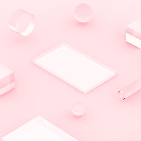 3d pink rose pastel minimal studio background. Abstract 3d geometric shape object illustration...