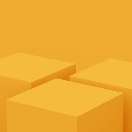 3d yellow stage podium scene minimal studio background. Abstract 3d geometric shape object illustration render. Display for summer holiday product.の写真素材
