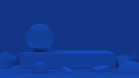 3d blue scene modern minimal design in studio background. Abstract 3d geometric shape object illustration render. Display for fashion and technology product.の写真素材