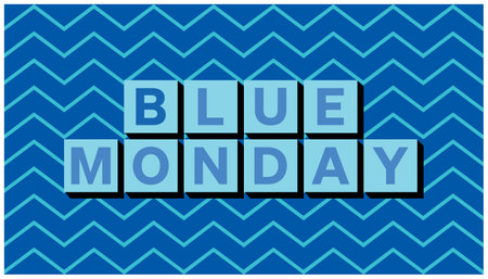 illustration of BLUE MONDAY text on blue background with zigzag pattern. Simple blue text design element for the campaign against blue Monday. Monday morning motivationのイラスト素材