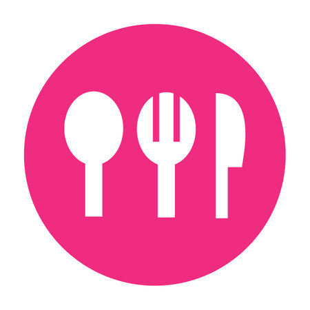 spoon and fork icon on pink circle for web and mobile design. Vector Illustration For Personal and Commercial Use. Clean Look Trendy Icon. Food icon element symbolのイラスト素材