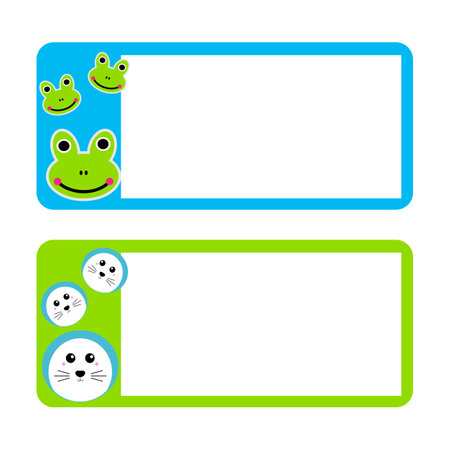 Two frames for your text and a funny frog. Vector illustration. sticker labels to identify a book or our belongings. Cute sticker design for children that can be printedのイラスト素材