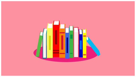 pile of books on pink background. vector illustration. eps10. Arranged book design elements, can be used to design rooms, libraries and reading cornersのイラスト素材