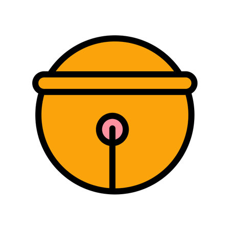 Illustration of a yellow bell which is usually used on pets as proof of ownership. Pet needs accessories illustration element designのイラスト素材