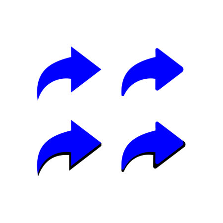Arrow sign illustration. Blue icon with black contour on white background. Arrow illustration in blue. Illustration element design with an  UI theme that means share or forwardのイラスト素材