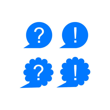 Question mark and exclamation mark icon. Flat design style eps 10. set of bubble chat of questions collection. Design element icon Question mark in flat style in blueのイラスト素材