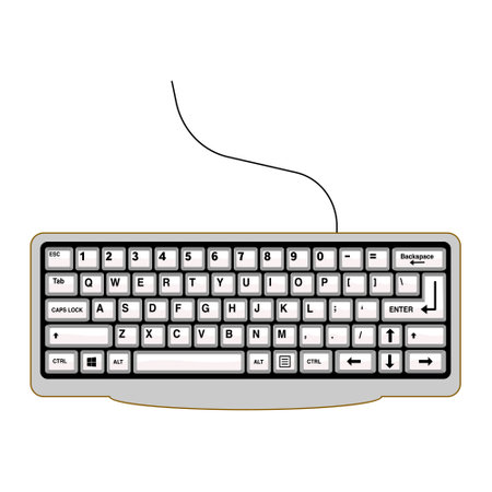 Keyboard illustration isolated on white background. Suitable for basic elements of computer text input devices, smartphones and digital technology. Qwerty keyboard layout.のイラスト素材