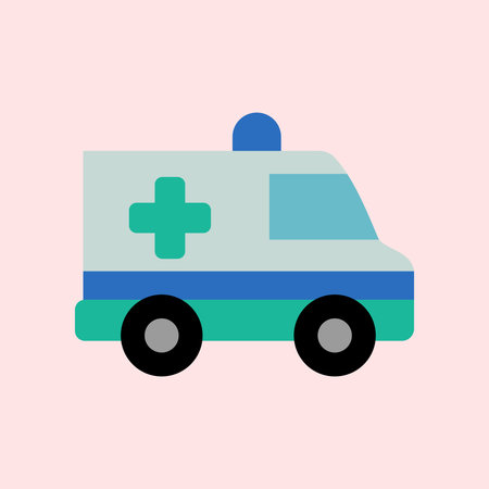 Illustration of an ambulance with a pink background, suitable for health, hospital, or medical themes.のイラスト素材